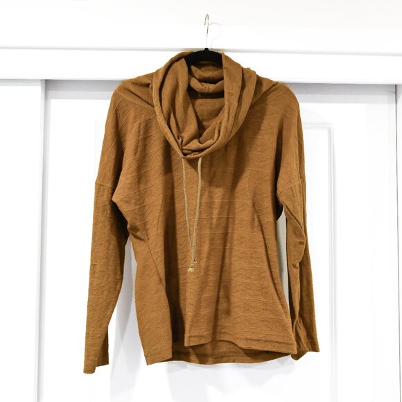 Michael Carrie Medium Cowl Neck Vintage Stitched Pullover in Mustard - Picture 1 of 5